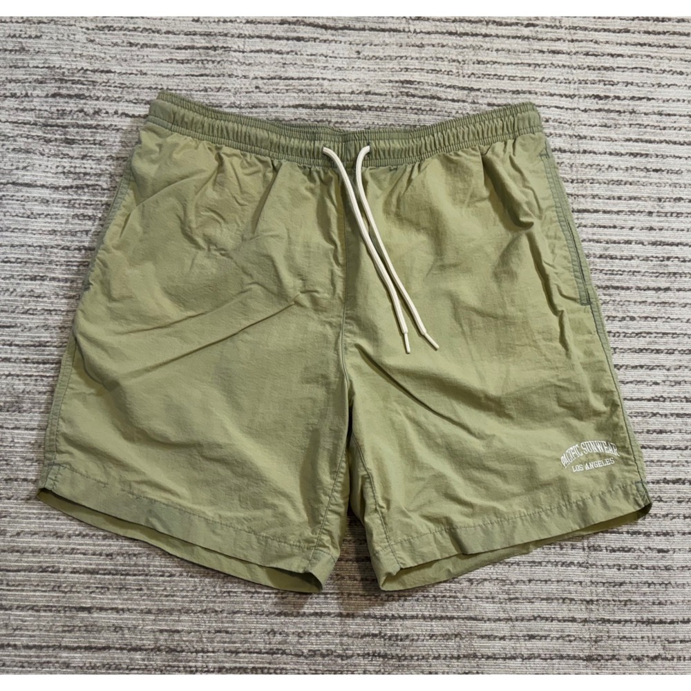 PacSun Los Angeles Mens Swim Trunks Olive Green Nylon Mesh Lined Shorts‎ Size M